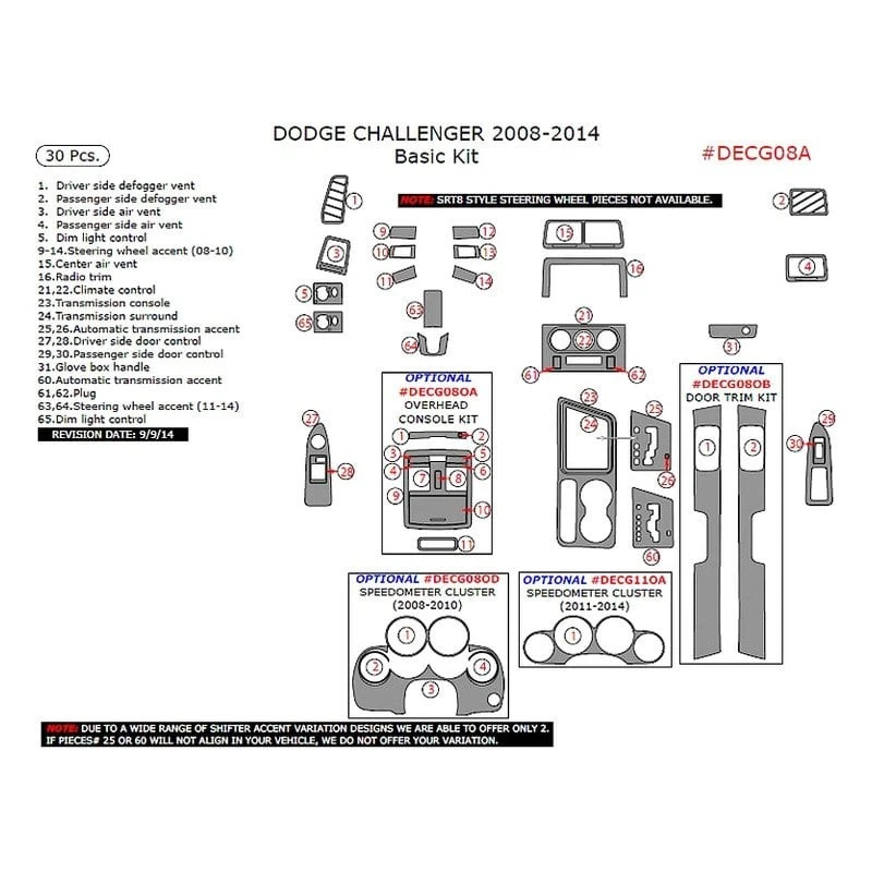 30 pc Real Aluminum Interior Dress Up Kit 08-14 Dodge Challenger 30 pc Real Aluminum Interior Dress Up Kit 08-14 Dodge Challenger